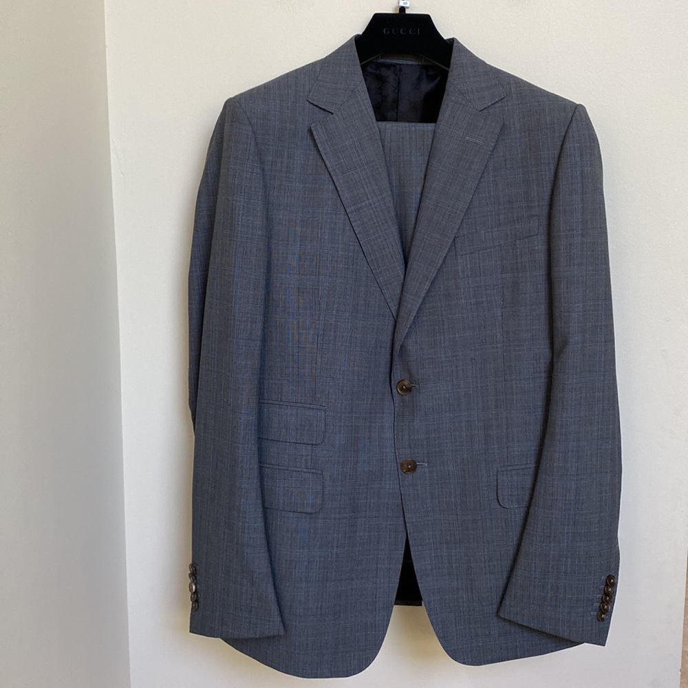 GUCCI Wool Suit in Black/Blue Plaid